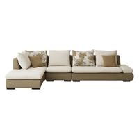 QuanU 全友 102210C 简约皮布沙发 1+3+正向转 奶白卡其