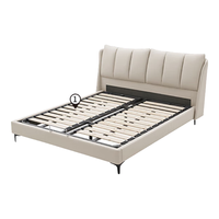 顾家家居 KUKA 现代简约真皮床复古风纳帕牛皮意式极简黑色卧室1.8米双人床8133 雪雾白1.8m+独袋弹簧乳胶垫