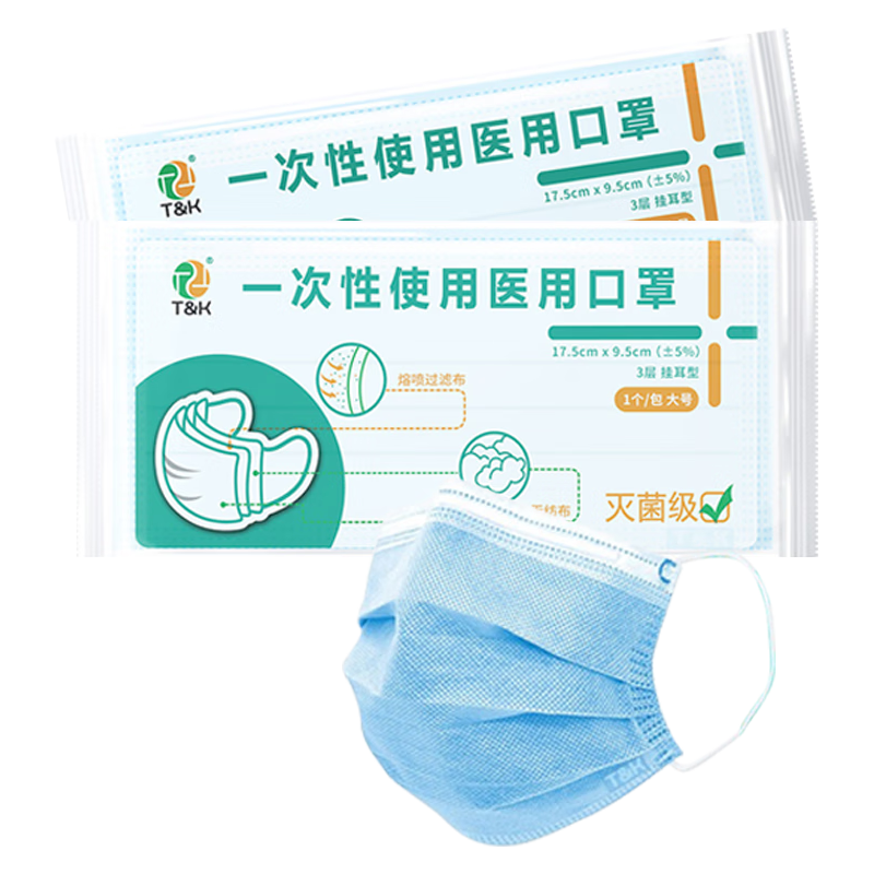 LIROU/里柔 灭菌级 医用口罩  医用口罩蓝色【独立包装】共100只 TNK-KZ（灭菌级）