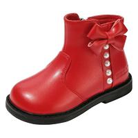 百丽童鞋幼童宝宝时装靴秋冬加绒保暖儿童小皮靴软底女童公主短靴子潮 DE3957米色 2