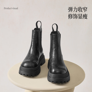百丽（Belle）百搭切尔西靴女2025冬厚底增高休闲短靴E7R1DDD5 黑色 37