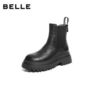 百丽（Belle）百搭切尔西靴女2025冬厚底增高休闲短靴E7R1DDD5 黑色 37