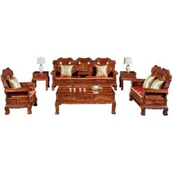 虎大师 红木家具缅甸花梨（学名：大果紫檀）大户型中式别墅客厅大沙发组合卷书古典家具