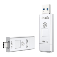 iDiskk指纹识别加密固态U盘 USB3.2 双接口手机电脑TYPE-C两用 商业创作机密隐私保护 高速读写500MB/s 256G指纹固态500MB/s