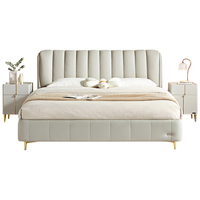 全友家居现代简约头层牛皮高箱储物主卧双人大床真皮软包高脚床 浅灰白|1.5M高脚床