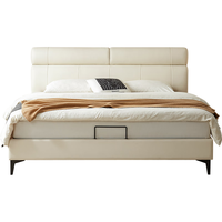 林氏家居林氏家居真皮艺床主卧高端大气互不打扰床软包婚床林氏木业PC126 【烟灰色】真皮床1.8x2米