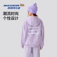 Skechers斯凯奇儿童加绒秋季时尚圆领套头卫衣男女童宽松休闲上衣L425K030 连帽加绒/浅雪青色/00EW 150