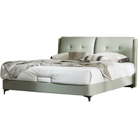 曲美家居（QM）床 双人床 真皮床 现代简约主卧室大床皮艺家具实木框架 架子床+床头柜*2+床垫 1.5*2.0M清新绿