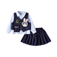 可英 GOWINBABY女童套装学院风2025秋季女宝甜美洋气秋装女孩兔子警官三件套 蓝色 140 (适合身高130cm-140cm)