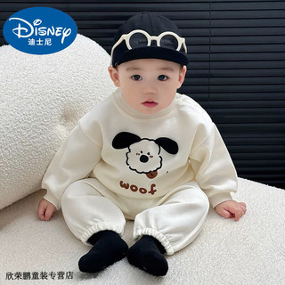 迪士尼宝宝婴儿衣服套装男女宝宝纯棉卡通卫衣时髦分体休闲裤童装春秋两件套 白色两件套 73 7-9个月13-18斤