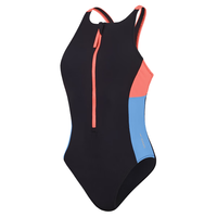 speedo泳衣女连体无袖三角游泳衣拉链撞色时尚抗氯速干专业训练竞赛泳衣 橄榄色 XS