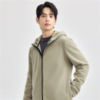 保暖服饰：GIORDANO 佐丹奴 【轻暖保温层】双面摇粒绒纯色拉链连帽夹克 男 13074814 深卡其色 芥末卡其