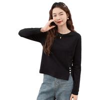 纯棉女式t恤秋季时尚圆领修身显瘦长袖T恤女百搭休闲长袖上衣