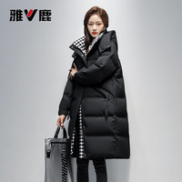 雅鹿羽绒服女2025冬季可脱卸帽中长款棋盘格时尚保暖加厚韩版外套 卡其色 XL /170