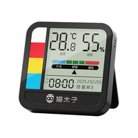 猫太子温湿度计时间电子显示表室内家用壁挂桌面婴儿房室温显示器高精度传感器检测仪闹钟时钟办公用品黑