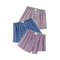 佐丹奴内衣裤男装三件装纯棉梭织撞色平角内裤 18174139 04蓝红/蓝/红细格色 XL