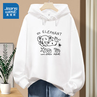 真维斯女装宽松卫衣2025春季趣味印花长袖牛奶丝连帽卫衣JR 白810A 2XL 180/100A