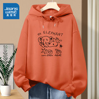 真维斯女装宽松卫衣2025春季趣味印花长袖牛奶丝连帽卫衣JR 暖橘8222 L 170/92A