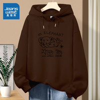 真维斯女装宽松卫衣2025春季趣味印花长袖牛奶丝连帽卫衣JR 咖啡8900 XL 175/96A