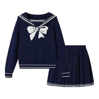 英氏（YEEHOO）儿童套装女童针织衫秋季毛衣裙子两件套羊毛衫秋装学院风中大童装 秋日领航-深蓝 170