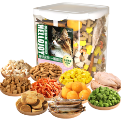 HELLOJOY 猫零食冻干桶500g十种宠物零食猫咪多春鱼牛肉鸡肉粒鱼干零食励 50