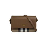 BURBERRY 女士迷你土色皮革金色字母印花单肩包