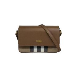 BURBERRY 女士迷你土色皮革金色字母印花单肩包