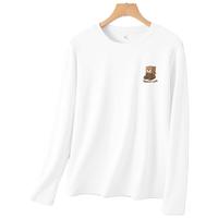 真维斯（JEANSWEST）长袖t恤女双面加绒内搭打底衫女秋冬季2025显瘦保暖秋衣上衣 白色 纸盒熊_K XL