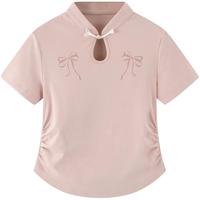 【国风新中式】蝴蝶结短袖T恤夏季内搭修身盘扣短款上衣