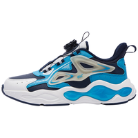 361°童鞋男童运动鞋皮面旋钮扣儿童休闲鞋冬季中大童鞋子 深石蓝色/石青蓝色/羽毛白 38