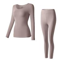 顶瓜瓜顶瓜瓜美肤衣超薄弹力女无痕超薄隐形热能内搭打底套装长袖肌底衣 香槟套装 L