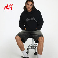 H&M【金属乐队】男装女装卫衣25秋新款加绒印花宽松连帽衫1065654 黑色/Metallica