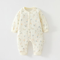 婧麒（JOYNCLEON）新生婴儿连体衣秋冬款夹棉无骨哈衣男女宝宝爬服冬季外出衣服 三叶草 59cm  【1-3月体重3.5-6.9kg】