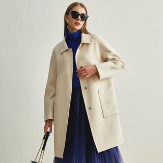 米皇 【100%绵羊毛】翻领直筒口袋气质双面毛呢女士大衣外套
