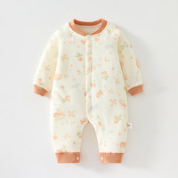 婧麒（JOYNCLEON）新生婴儿连体衣秋冬款夹棉无骨哈衣男女宝宝爬服冬季外出衣服 橘樱桃 73cm  【6-9个月体重7.2-9kg】