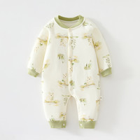 婧麒（JOYNCLEON）新生婴儿连体衣秋冬款夹棉无骨哈衣男女宝宝爬服冬季外出衣服 绿色白兔 59cm  【1-3月体重3.5-6.9kg】