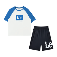 李 Lee男女童套装薄撞色拼接速干清爽夏款中大童短袖短裤宽松速干2件套