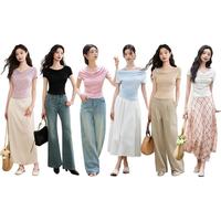 WESTLINK/西遇 一字肩 女士短袖上衣 杏色,紫色,黑色,蓝色,白色,粉色 S,M,L,XL