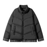 2024冬季GXG假两件格纹拼接立领短款羽绒服男外套鸭绒
