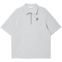 杰克琼斯夏季logo刺绣翻领拉链套头宽松休闲短袖上衣男装