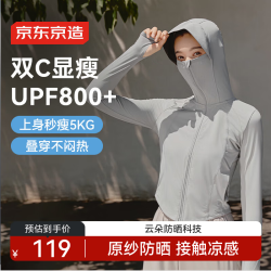 京东京造 UPF800+女士针织凉感防晒衣运动夹克外套 乌云灰-连帽款 L