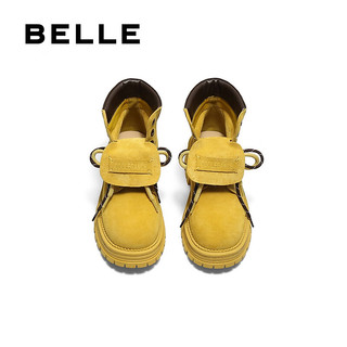 百丽（Belle）复古马丁靴双鞋带大黄靴女25冬厚底休闲工装短靴B2745DD5 黄色 34