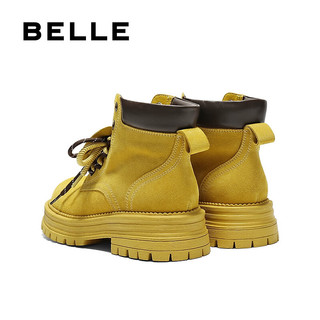 百丽（Belle）复古马丁靴双鞋带大黄靴女25冬厚底休闲工装短靴B2745DD5 黄色 34