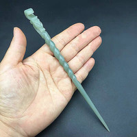 玲川古龙簪子头饰发饰和田玉青白玉龙头玉簪子古风汉服发插简约簪