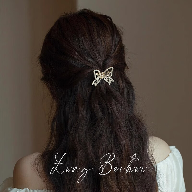BARY REEF法式贵族风蝴蝶结抓夹 仙女高级感小号后脑勺半扎发盘头发卡饰品 夏夜生花