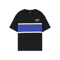 Gap 盖璞 男女款纯棉撞色宽条纹圆领短袖T恤宽松上衣 465654 海军蓝 L