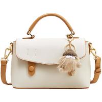 天美意（TEENMIX）女包牛皮剑桥包高级感手提包女士时尚毛球斜挎包百搭撞色单肩包女实用走心闺蜜 【温柔大方】米白色