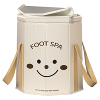 百易特 泡脚桶带保温板加深折叠便携泡脚袋泡宿舍小腿泡脚盆 带盖款 奶油色-有盖款