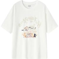 森马 Semir短袖T恤女宽松卡通印花小众2024夏季落肩可爱粉色上衣