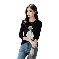 上衣女2024减龄春秋时尚圆领长袖T恤设计感气质针织个性显瘦